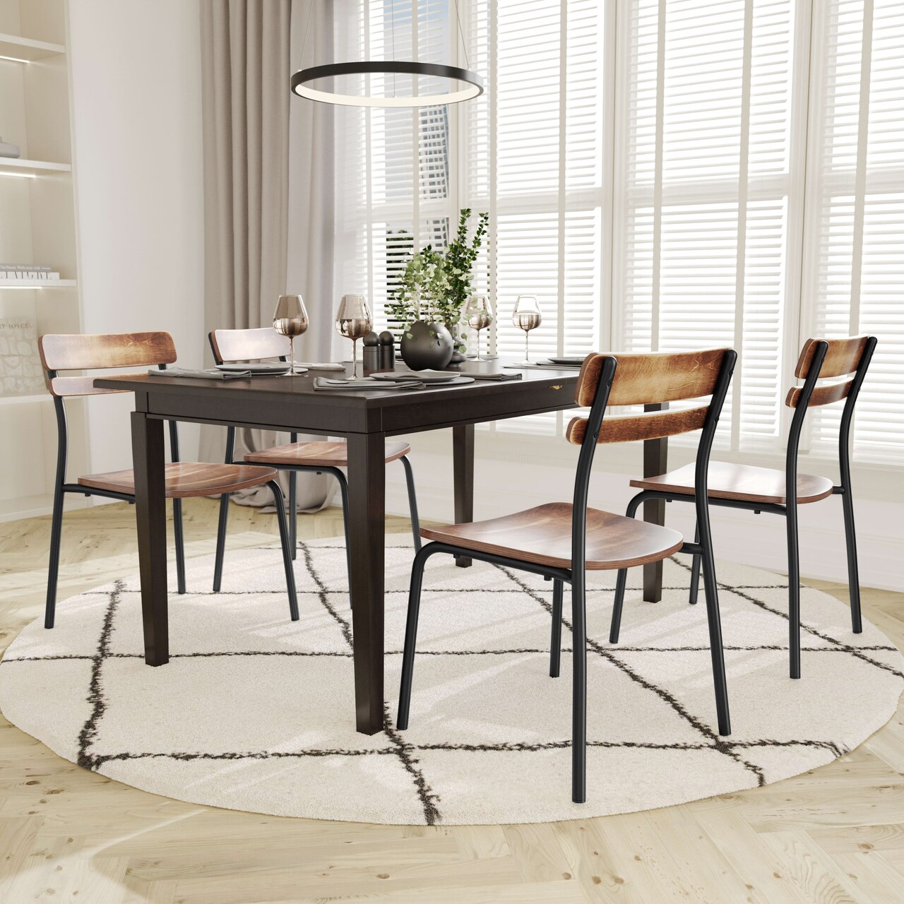 Emma and Oliver Blanchard Set of 2 Dining Chairs with Metal Frames and Solid Wood Seats and Backs with Antique Finishes